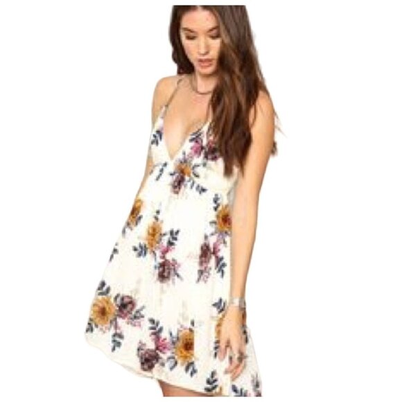 O'Neill Ivory Floral Spaghetti Strap Backless Dress Size Small - Picture 1 of 9